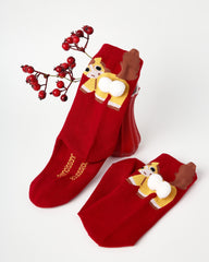 New Year Womens Crew Socks Puffy Butt Horse 3D Pom Pom