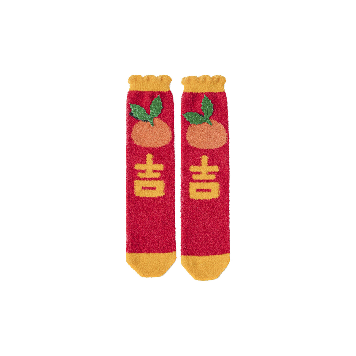 Sweetnana New Year Series「Ji(吉)」チューブクルーソックス 女性＆子供用、暖かい厚手のふわふわ冬用ストッキング、ホリデーギフトや冬の防寒に最適