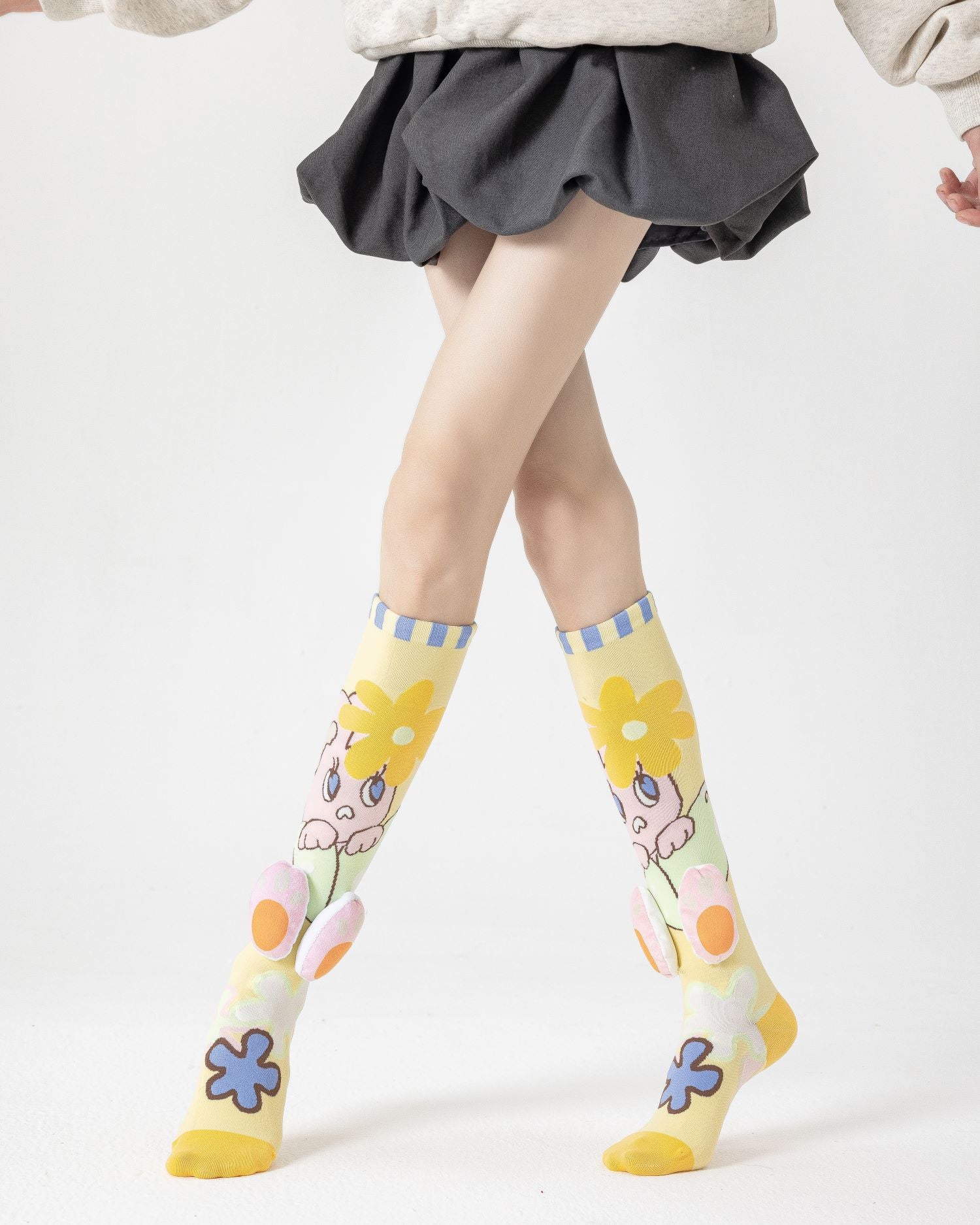 Party Exaggerated Bunny Knee High Socks 3D Rabbit Feet Paws Flower - SWEET NANA Main image