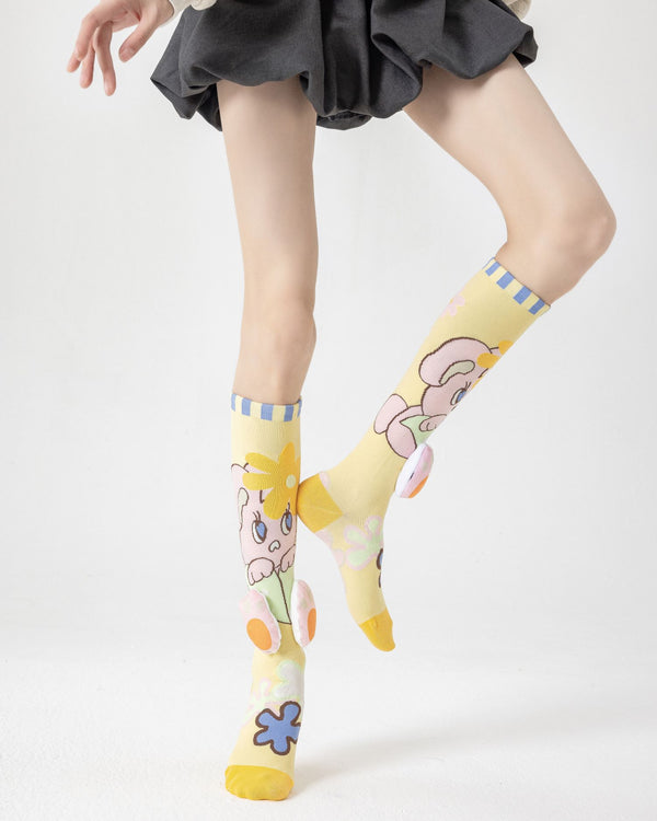 Party Exaggerated Bunny Knee High Socks 3D Rabbit Feet Paws Flower - SWEET NANA