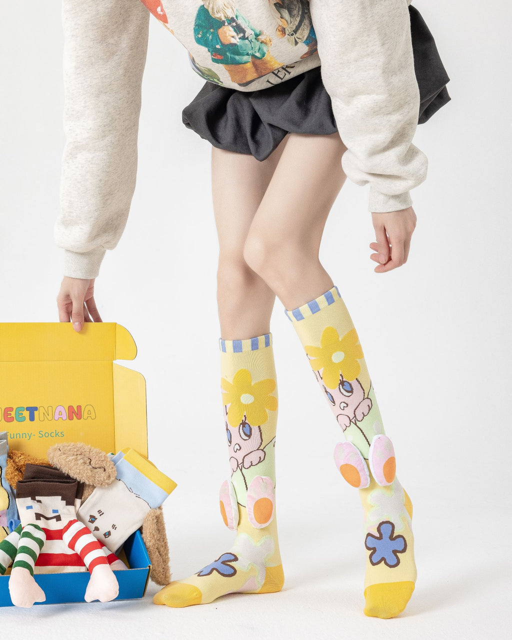 Party Exaggerated Bunny Knee High Socks 3D Rabbit Feet Paws Flower - SWEET NANA