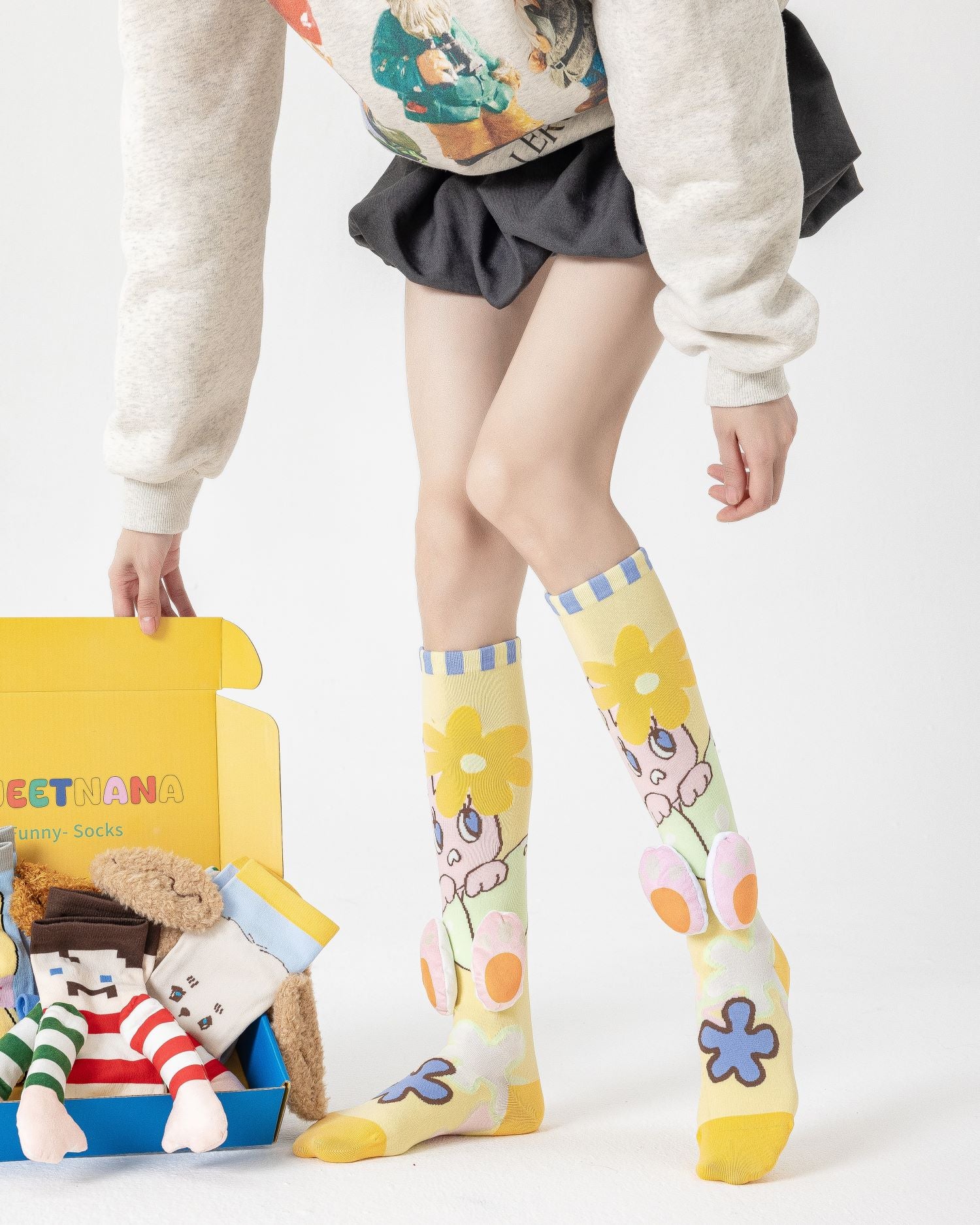 Party Exaggerated Bunny Knee High Socks 3D Rabbit Feet Paws Flower - SWEET NANA