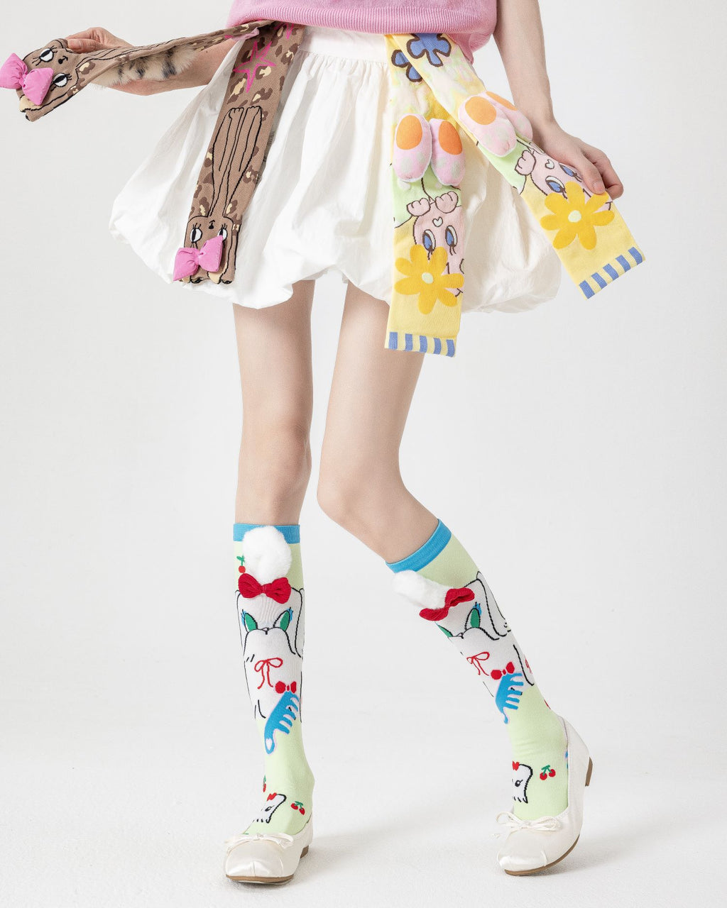 Party Exaggerated Puppy Knee High Socks 3D Ears Bow Pom-pom Fun - SWEET NANA
