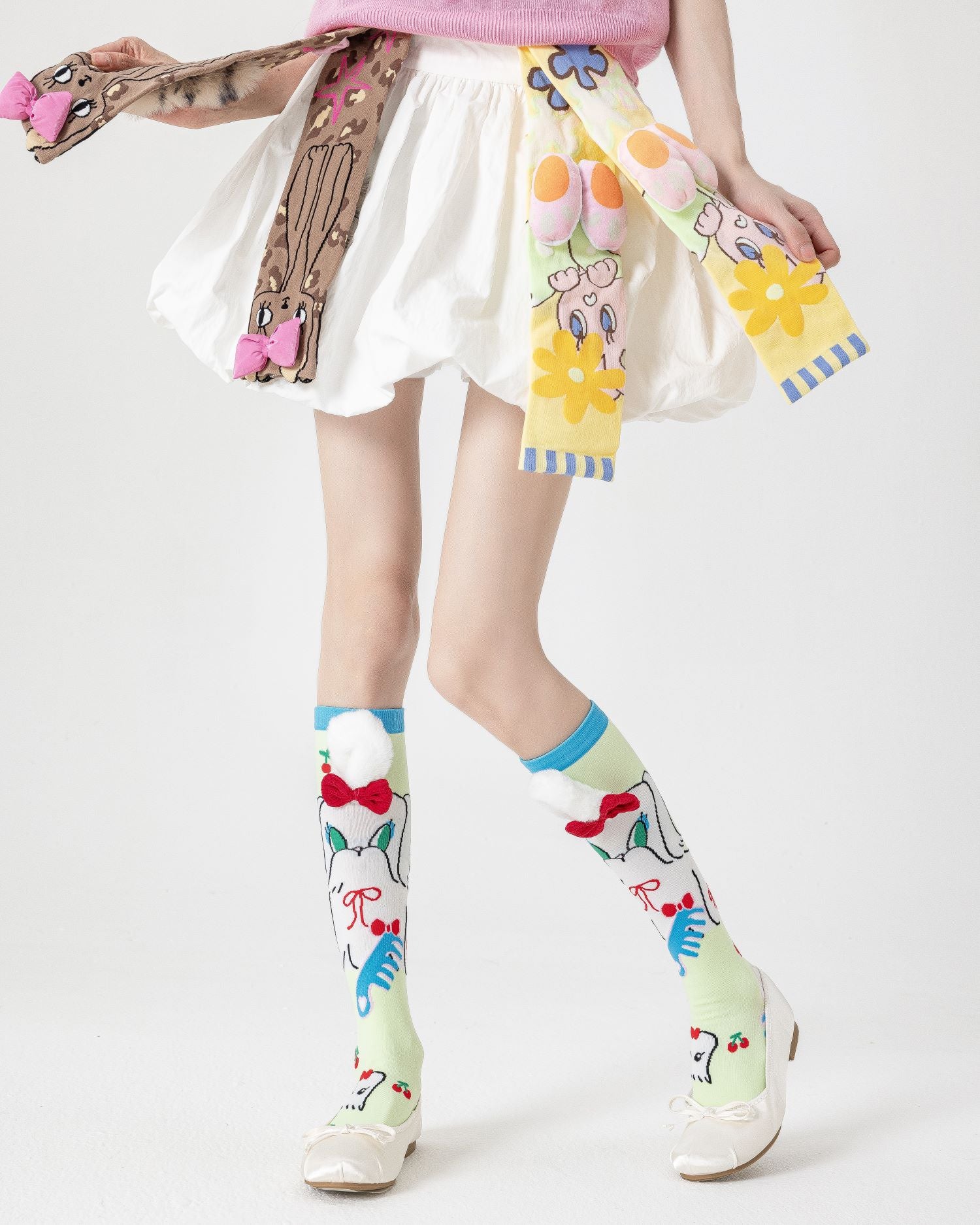 Party Exaggerated Puppy Knee High Socks 3D Ears Bow Pom-pom Fun - SWEET NANA