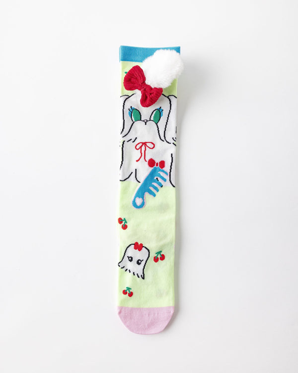 Party Exaggerated Puppy Knee High Socks 3D Ears Bow Pom-pom Fun - SWEET NANA