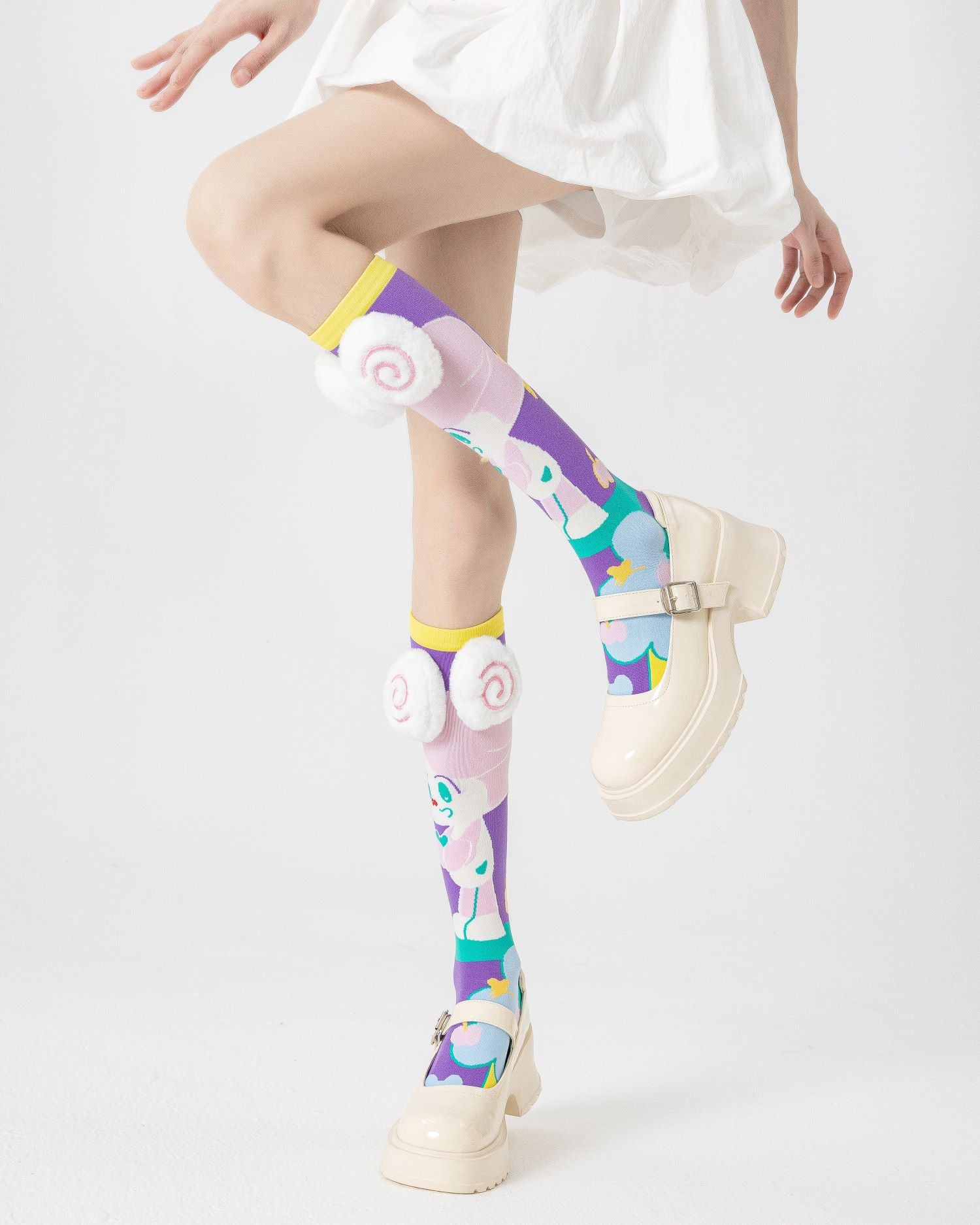 Party Exaggerated Sheep Knee High Socks 3D Curly Horns Fluffy Pom-pom - SWEET NANA