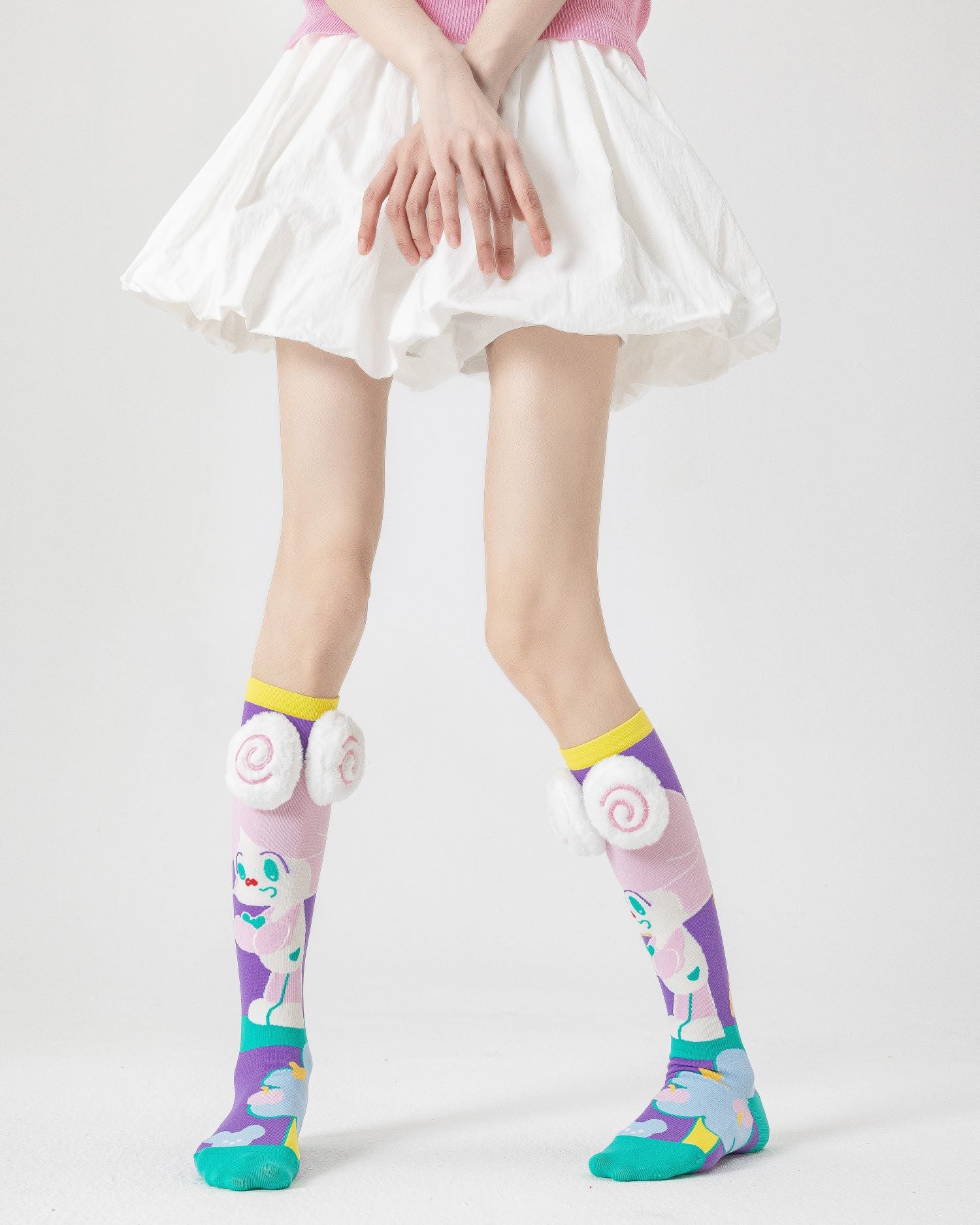 Party Exaggerated Sheep Knee High Socks 3D Curly Horns Fluffy Pom-pom Secondary image
