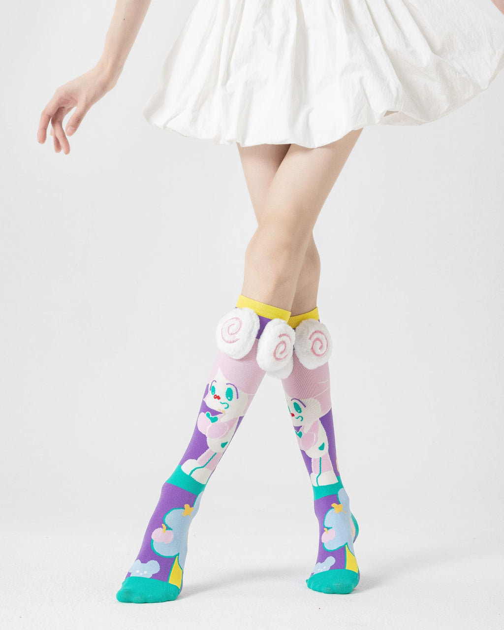 Party Exaggerated Sheep Knee High Socks 3D Curly Horns Fluffy Pom-pom - SWEET NANA