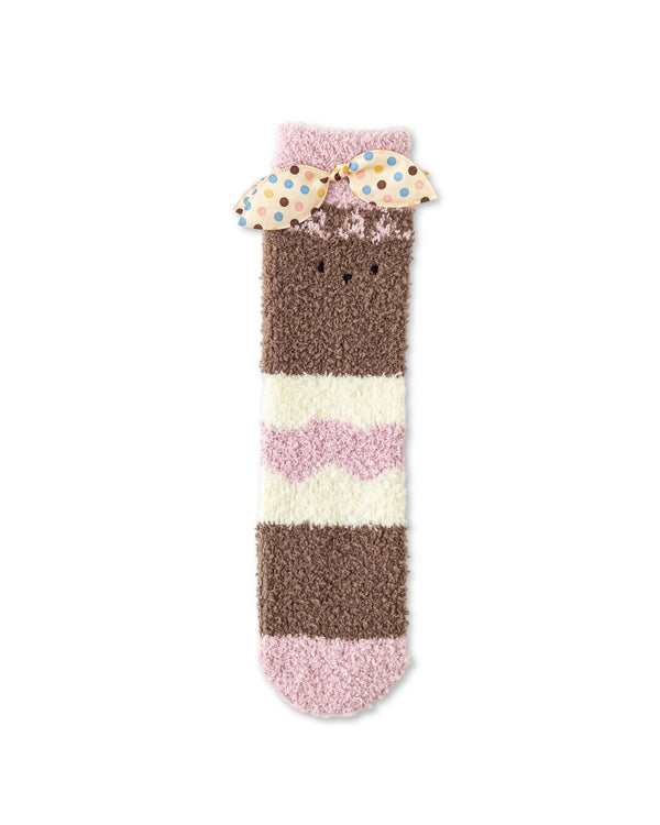 Polka Dot Leaf Fuzzy Floor Crew Socks