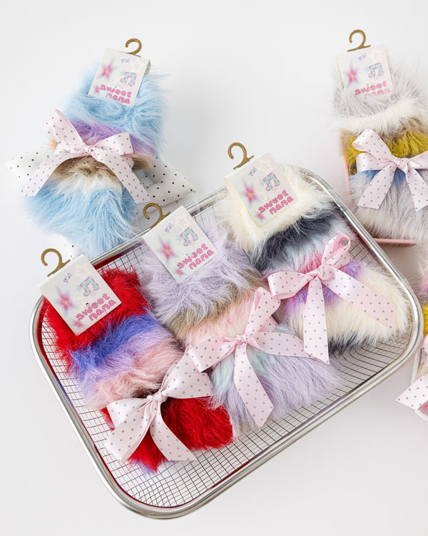 Rainbow Stripe Long Pile Fuzzy Crew Socks