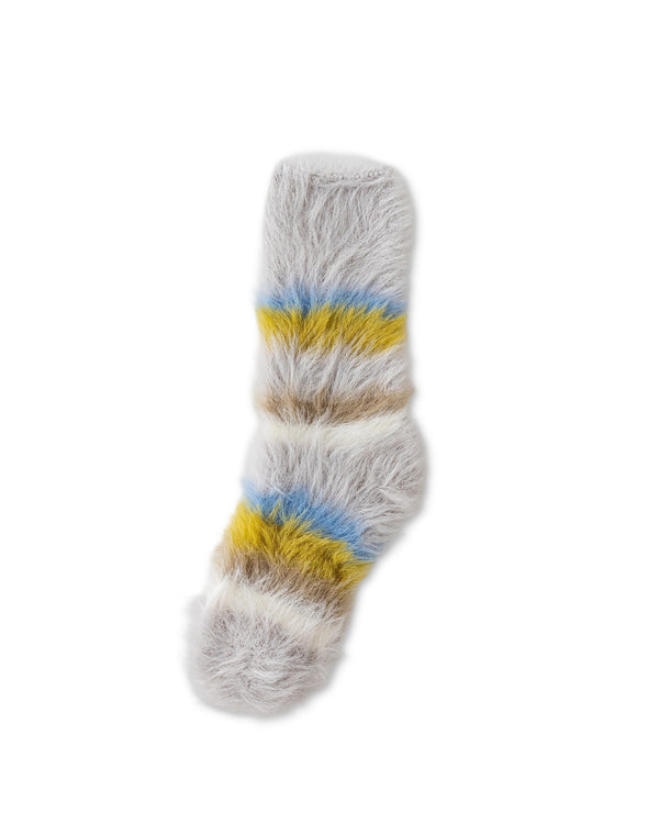 Rainbow Stripe Long Pile Fuzzy Crew Socks