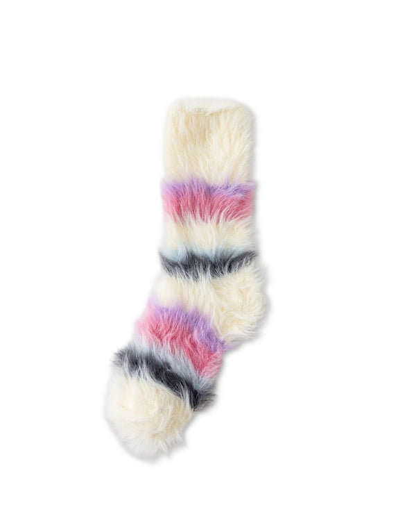 Rainbow Stripe Long Pile Fuzzy Crew Socks