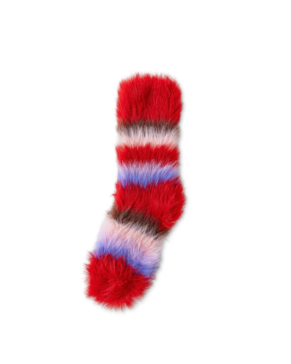 Rainbow Stripe Long Pile Fuzzy Crew Socks