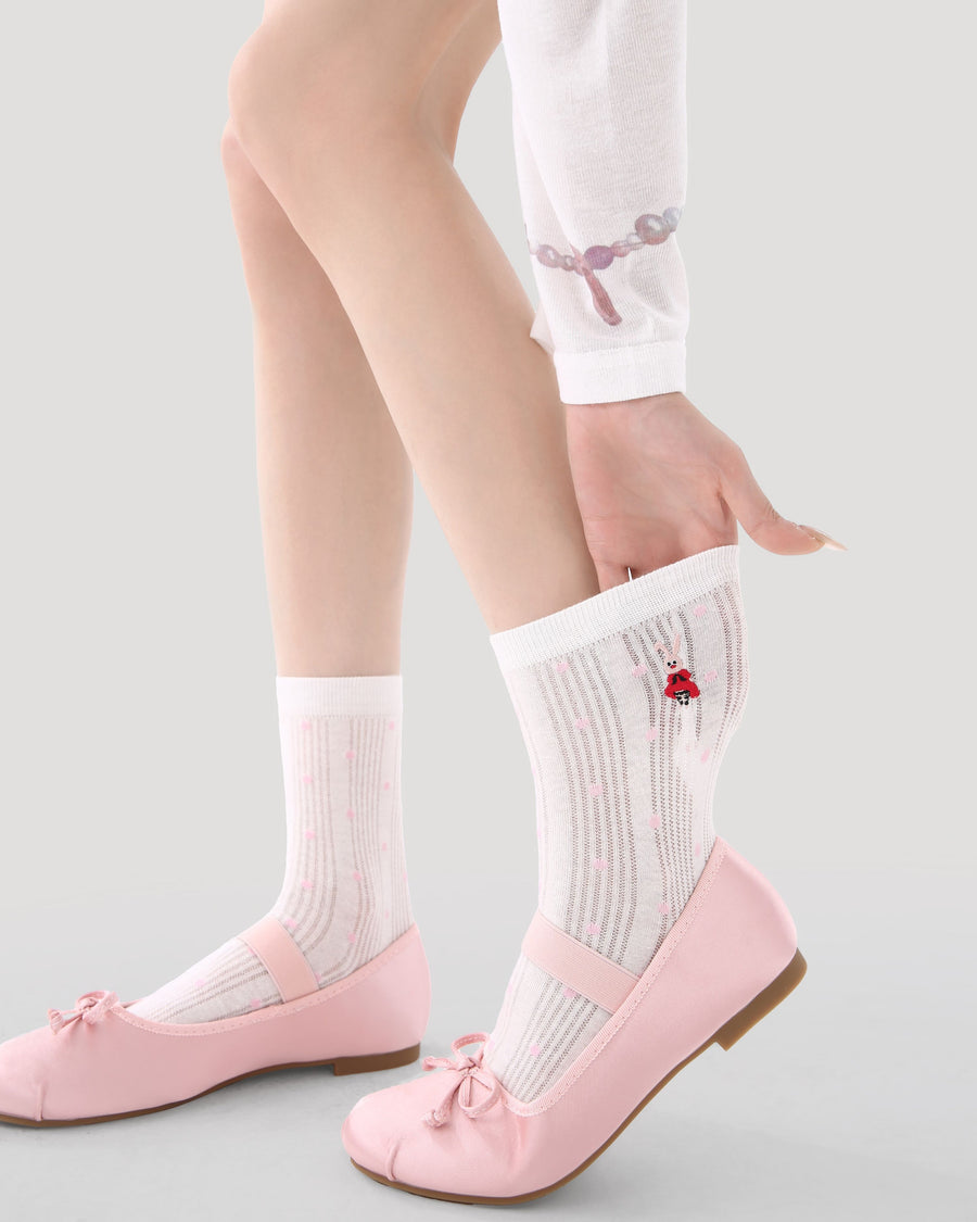 Sakura Limited Gift Box Set Womens Crew Socks Cherry Blossom Rabbit Pattern - SWEET NANA