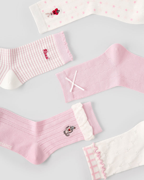 Sakura Limited Gift Box Set Womens Crew Socks Cherry Blossom Rabbit Pattern - SWEET NANA
