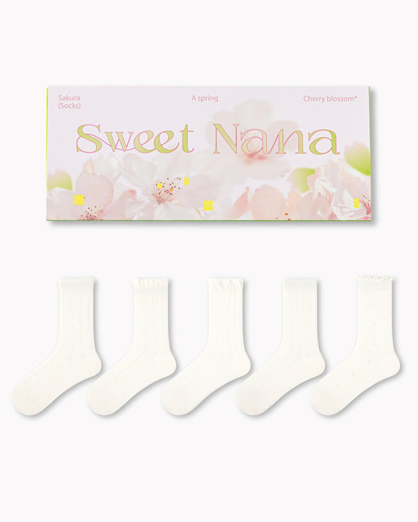 Sakura Limited Gift Box Set Womens Crew Socks Minimalist Textured Pure Color Socks - SWEET NANA