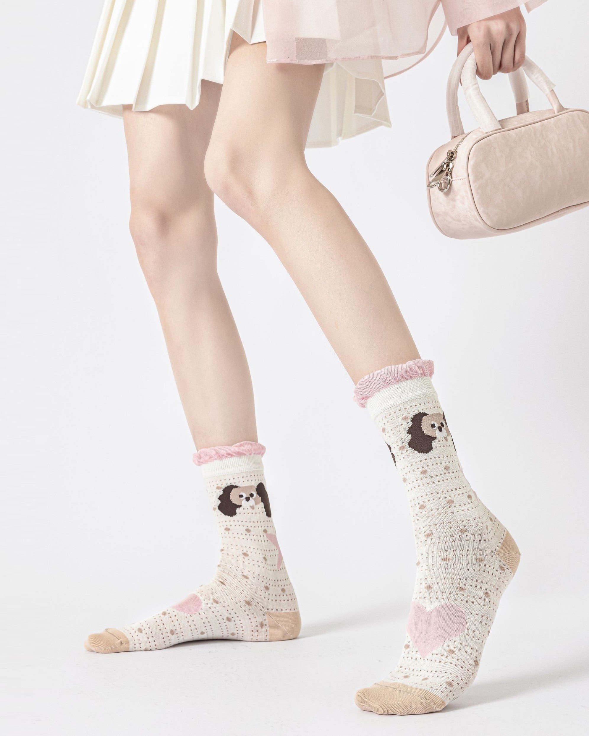 櫻花限定禮盒組 女款中筒襪 波點小狗網紗可愛薄紗襪子