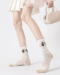 櫻花限定禮盒組 女款中筒襪 波點小狗網紗可愛薄紗襪子