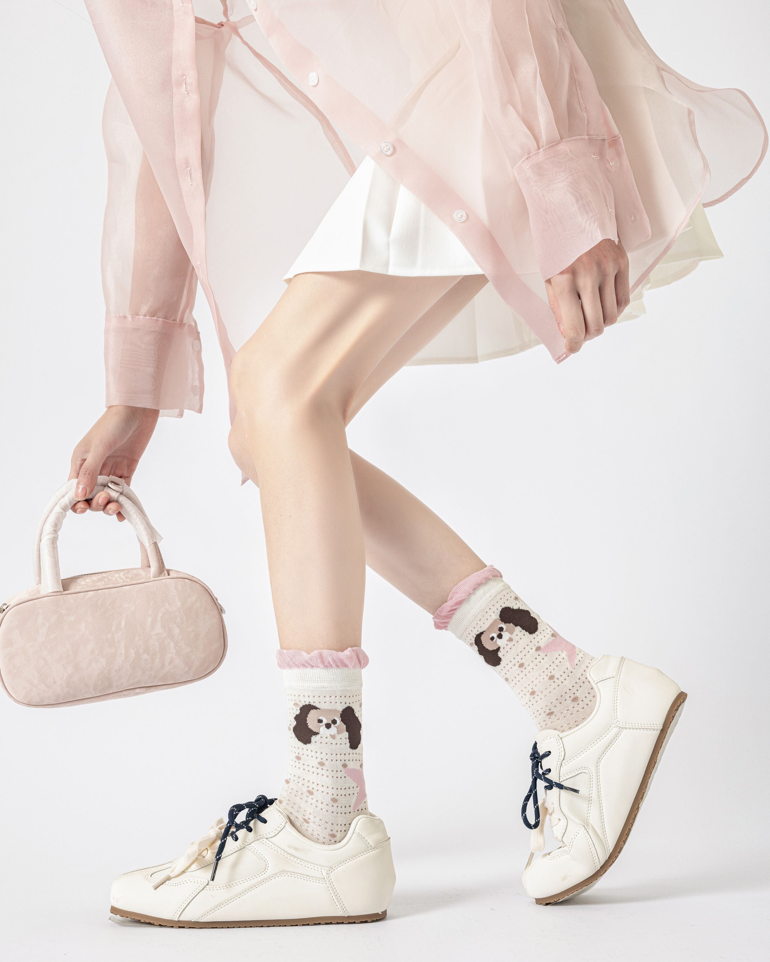 櫻花限定禮盒組 女款中筒襪 波點小狗網紗可愛薄紗襪子