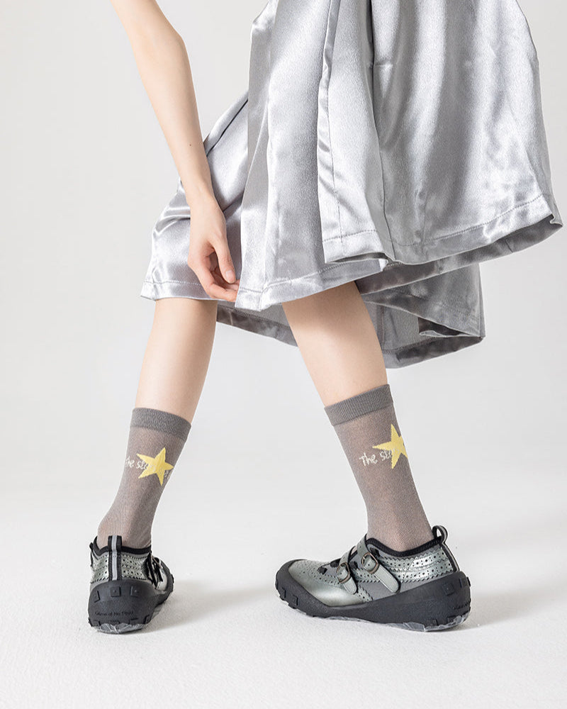 3-Pack Shining Star Series Women's Mesh Socks Cute Casual Crew Socks
