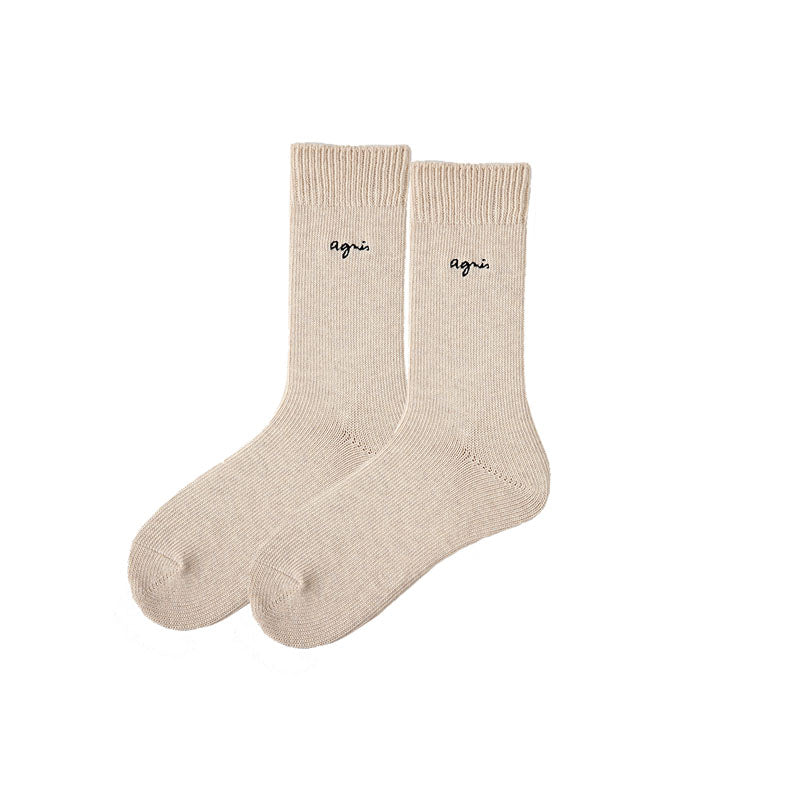 Women Cotton Crew Socks Essential Letter Solid Color Casual