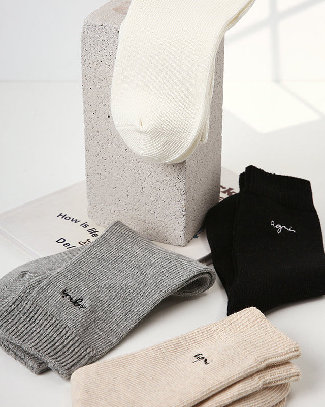 3-Pack Women's Cotton Crew Socks Essential Neutrals Letter Casual
