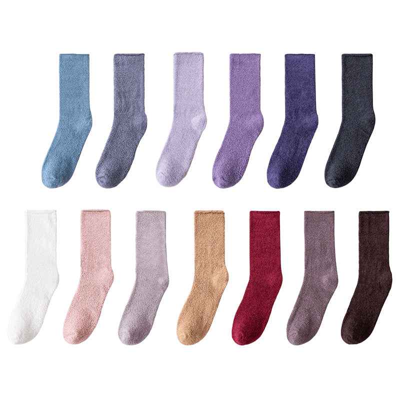 Sweetnana Cozy Crew Socks for Women & Men - Solid Color Fuzzy Socks - Super Soft, Thickened & Colorful Lounge Wear for Unisex Comfort