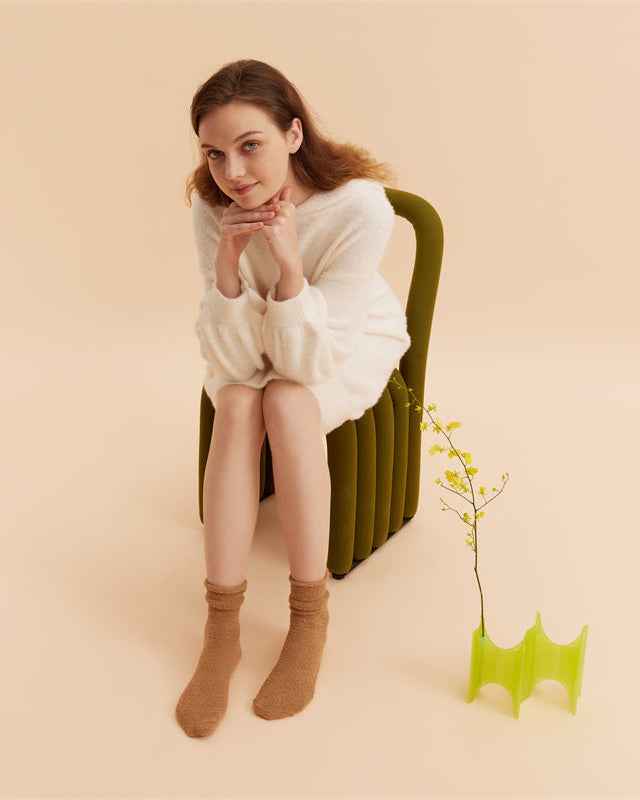 Sweetnana Cozy Crew Socks for Women & Men - Solid Color Fuzzy Socks - Super Soft, Thickened & Colorful Lounge Wear for Unisex Comfort