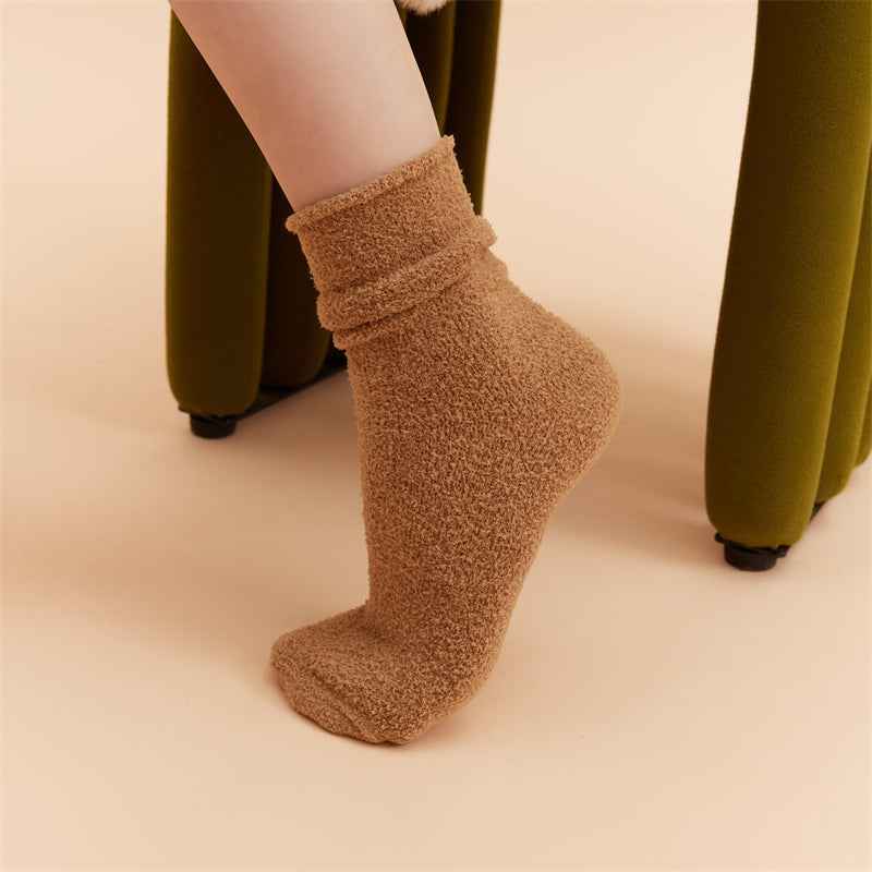 Sweetnana 3-Pack Cozy Crew Socks for Women & Men - Solid Color Fuzzy Socks - Thickened Super Soft Lounge Wear Socks for Unisex Comfort & Winter Stockings