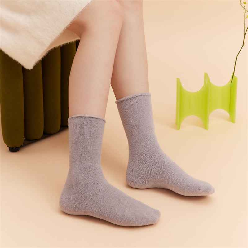 Sweetnana 3-Pack Cozy Crew Socks for Women & Men - Solid Color Fuzzy Socks - Thickened Super Soft Lounge Wear Socks for Unisex Comfort & Winter Stockings