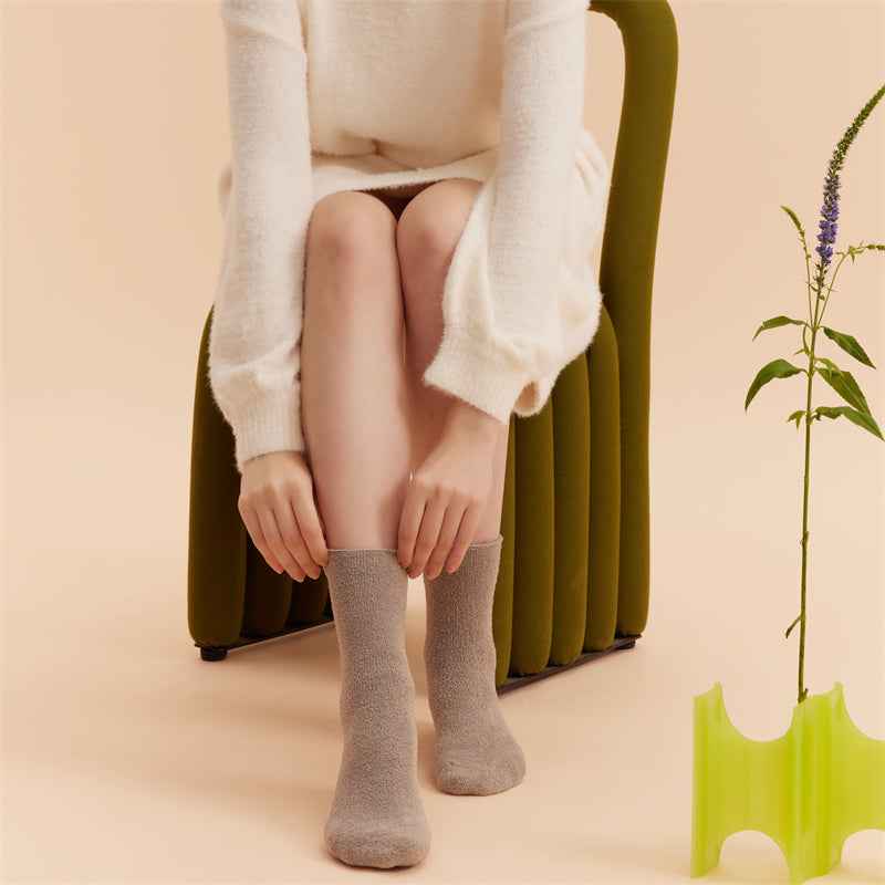 Sweetnana 3-Pack Cozy Crew Socks for Women & Men - Solid Color Fuzzy Socks - Thickened Super Soft Lounge Wear Socks for Unisex Comfort & Winter Stockings