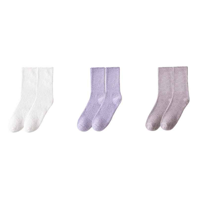Sweetnana 3-Pack Cozy Crew Socks for Women & Men - Solid Color Fuzzy Socks - Thickened Super Soft Lounge Wear Socks for Unisex Comfort & Winter Stockings