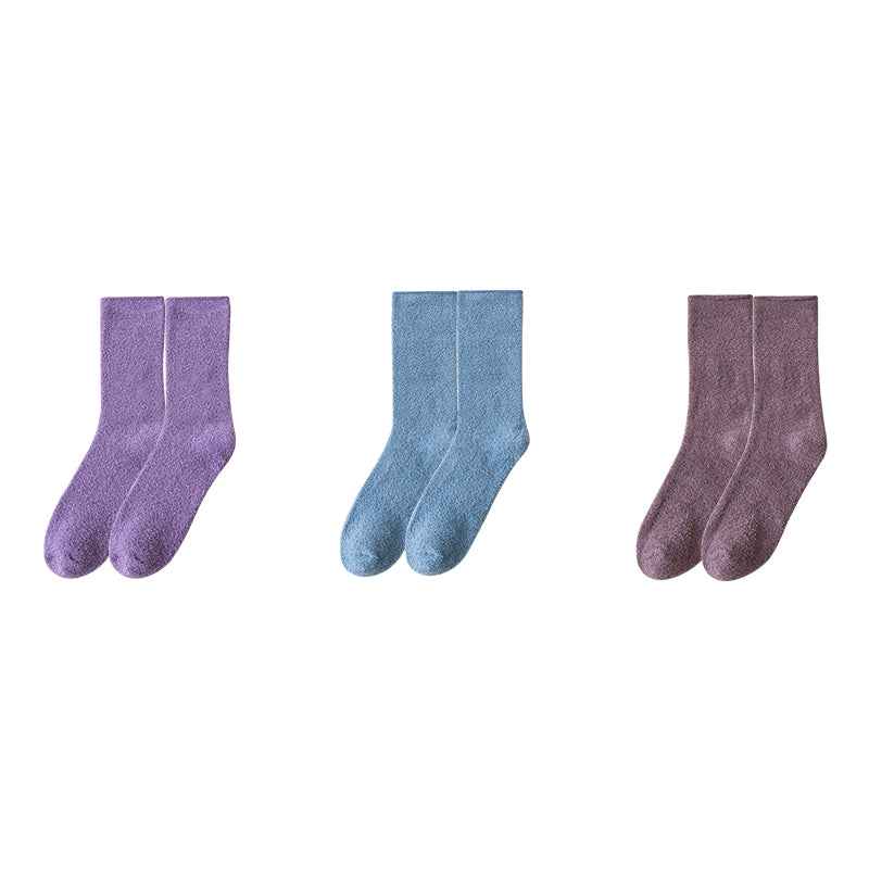 Sweetnana 3-Pack Cozy Crew Socks for Women & Men - Solid Color Fuzzy Socks - Thickened Super Soft Lounge Wear Socks for Unisex Comfort & Winter Stockings