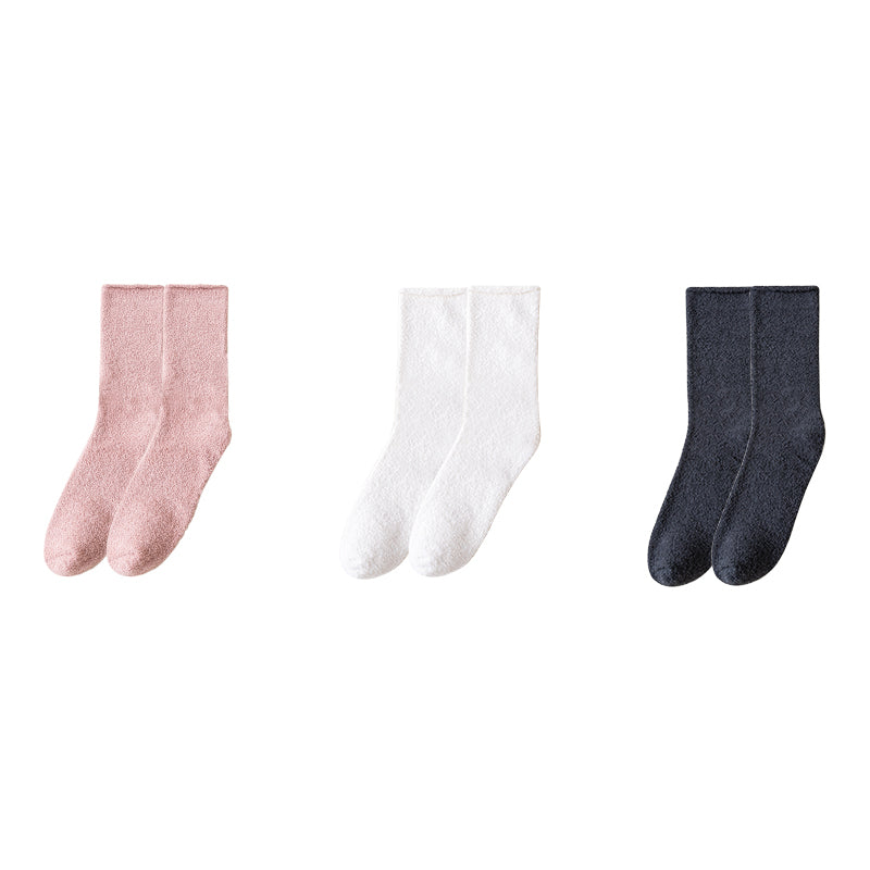 Sweetnana 3パック コージークルーソックス 女性 & 男性用 - 無地のふわふわソックス - 厚手の超ソフトラウンジウェアソックス ユニセックスの快適さ & 冬用ストッキング