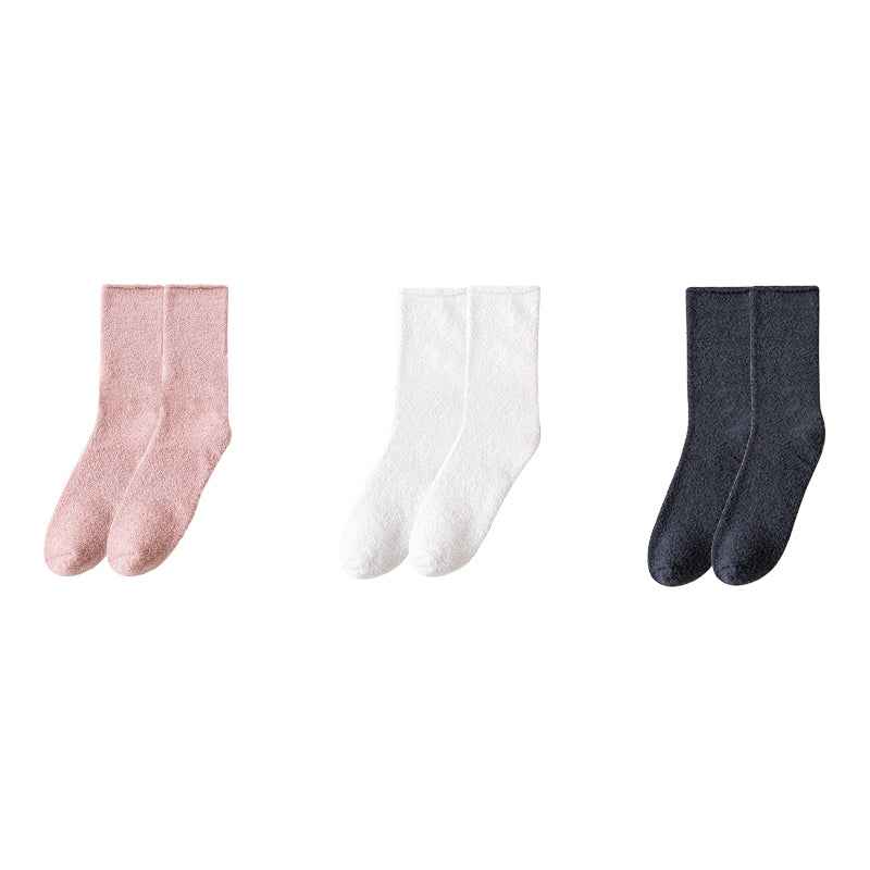 Sweetnana 3-Pack Cozy Crew Socks for Women & Men - Solid Color Fuzzy Socks - Thickened Super Soft Lounge Wear Socks for Unisex Comfort & Winter Stockings
