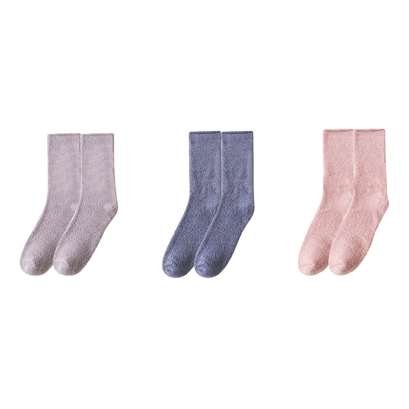 Sweetnana 3パック コージークルーソックス 女性 & 男性用 - 無地のふわふわソックス - 厚手の超ソフトラウンジウェアソックス ユニセックスの快適さ & 冬用ストッキング