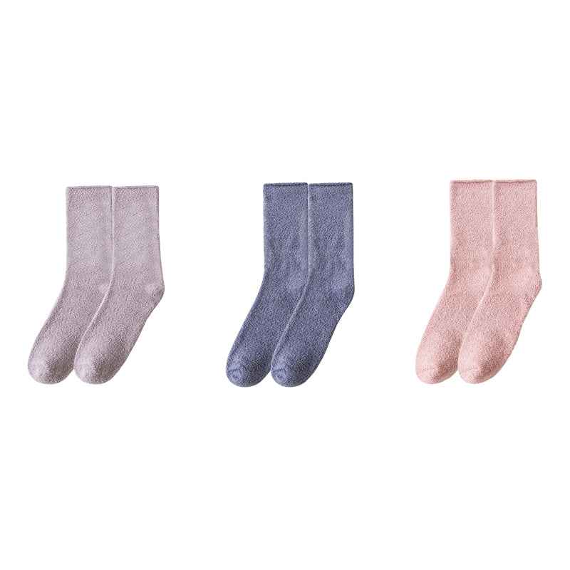 Sweetnana 3-Pack Cozy Crew Socks for Women & Men - Solid Color Fuzzy Socks - Thickened Super Soft Lounge Wear Socks for Unisex Comfort & Winter Stockings