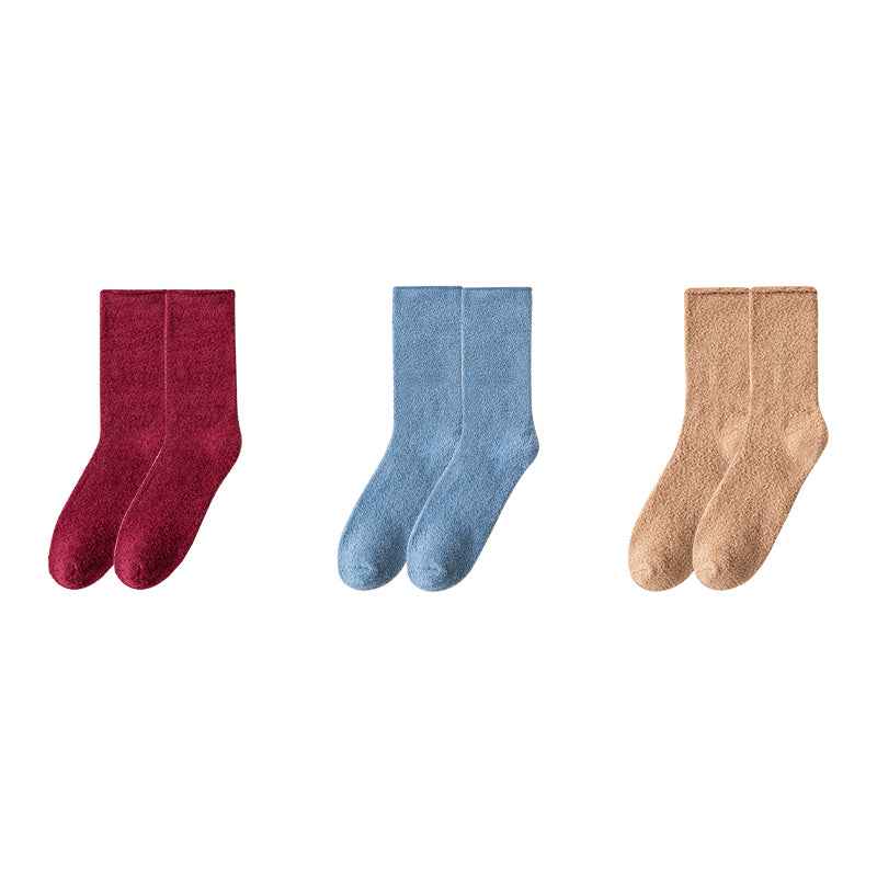 Sweetnana 3-Pack Cozy Crew Socks for Women & Men - Solid Color Fuzzy Socks - Thickened Super Soft Lounge Wear Socks for Unisex Comfort & Winter Stockings