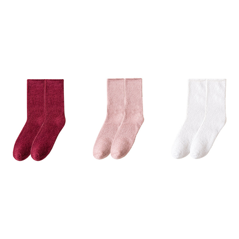 Sweetnana 3パック コージークルーソックス 女性 & 男性用 - 無地のふわふわソックス - 厚手の超ソフトラウンジウェアソックス ユニセックスの快適さ & 冬用ストッキング
