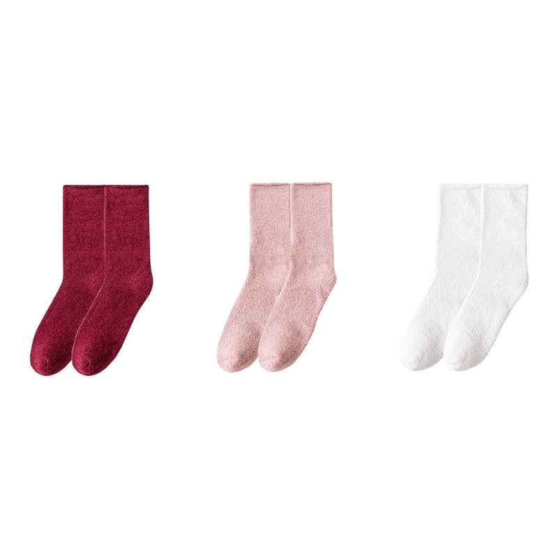 Sweetnana 3-Pack Cozy Crew Socks for Women & Men - Solid Color Fuzzy Socks - Thickened Super Soft Lounge Wear Socks for Unisex Comfort & Winter Stockings
