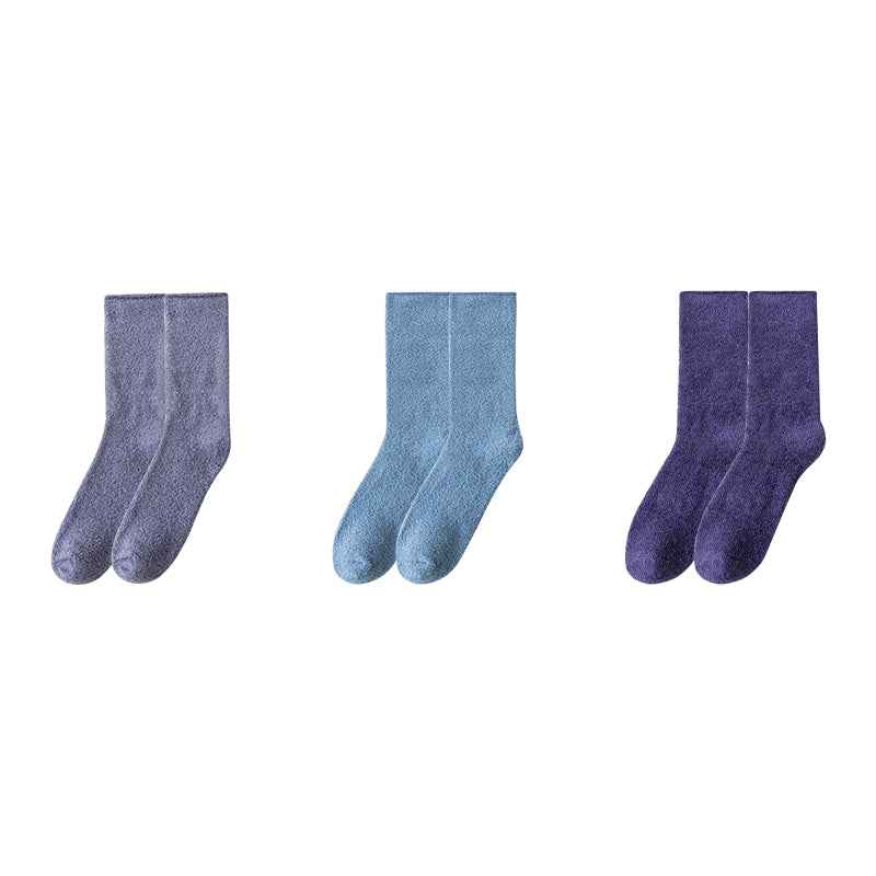 Sweetnana 3-Pack Cozy Crew Socks for Women & Men - Solid Color Fuzzy Socks - Thickened Super Soft Lounge Wear Socks for Unisex Comfort & Winter Stockings