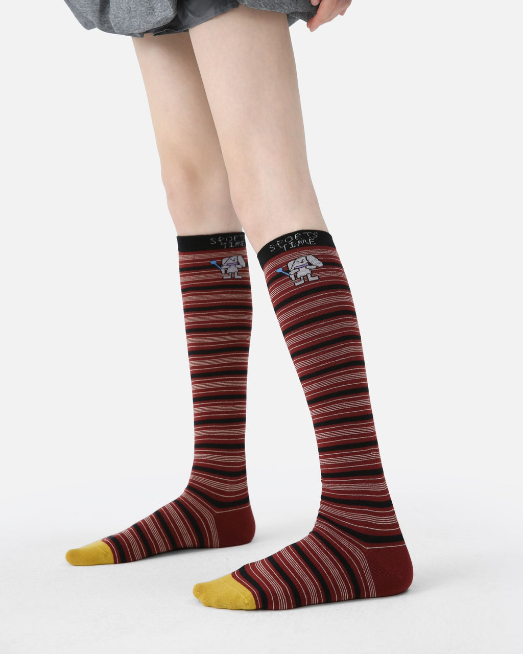 Sporty Cartoon Striped Cotton Knee-High Socks