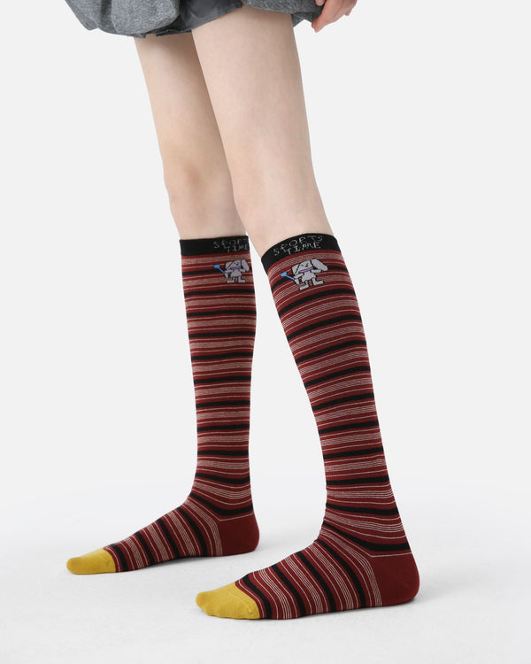 Sporty Cartoon Striped Cotton Knee-High Socks