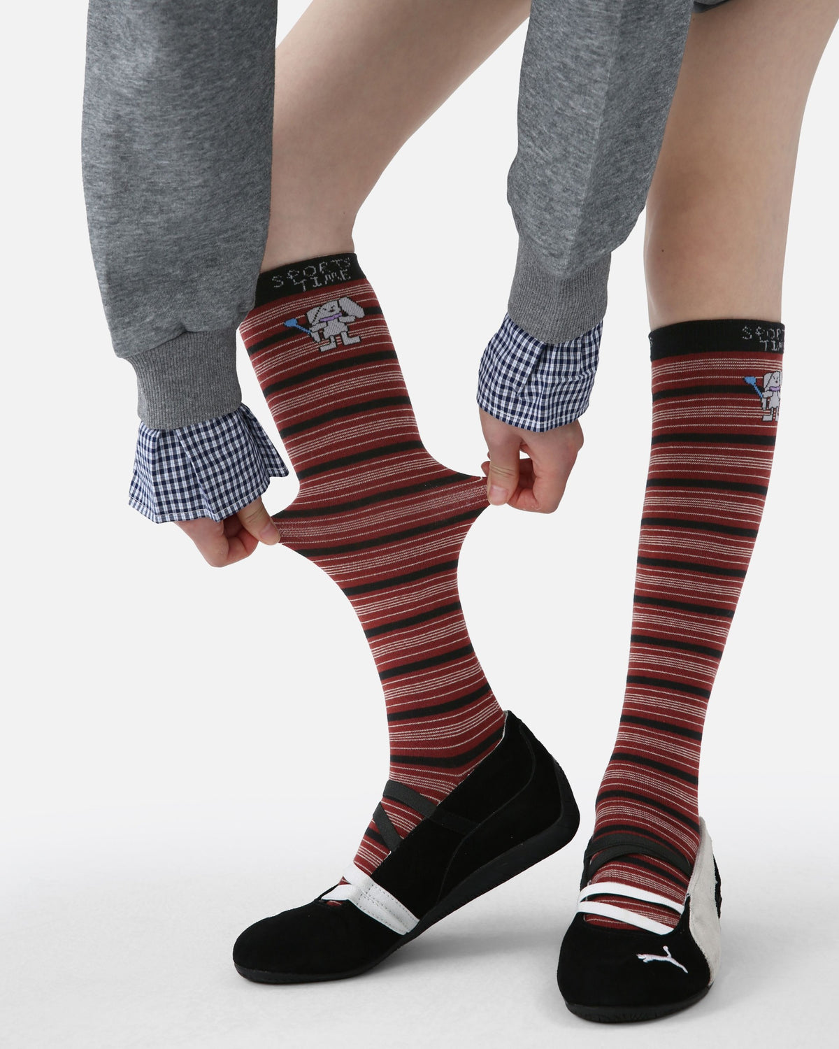 Sporty Cartoon Striped Cotton Knee-High Socks