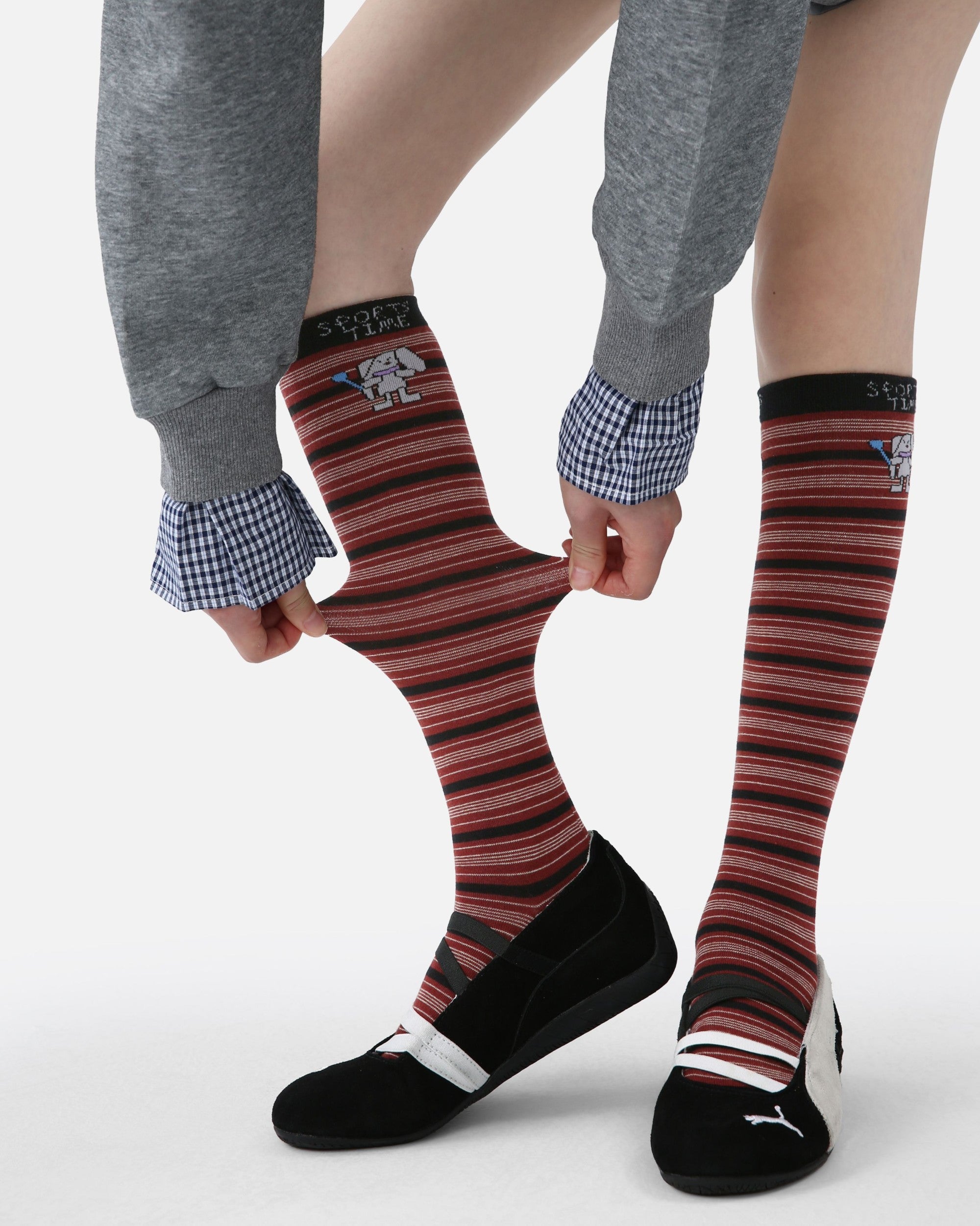Sporty Cartoon Striped Cotton Knee-High Socks