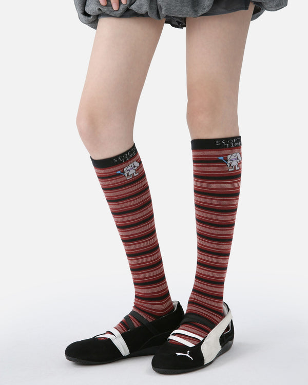 Sporty Cartoon Striped Cotton Knee-High Socks