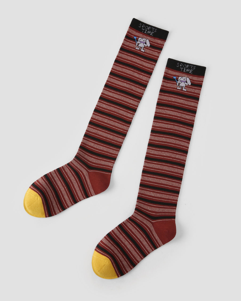 Sporty Cartoon Striped Cotton Knee-High Socks