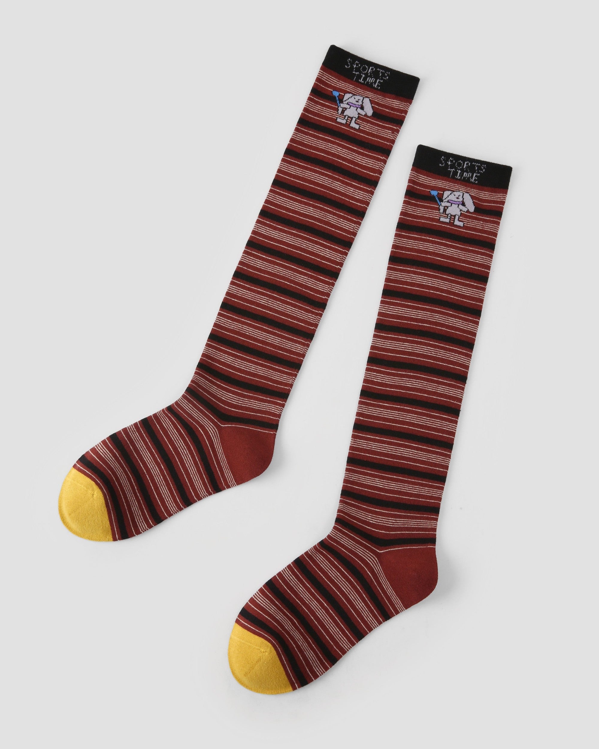 Sporty Cartoon Striped Cotton Knee-High Socks