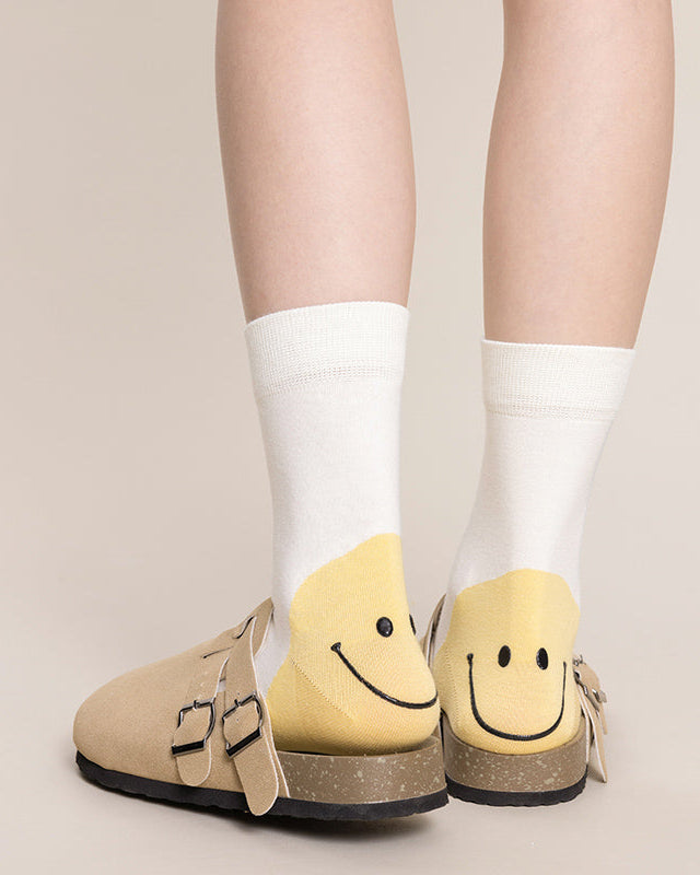 3-Pack Women's Cotton Crew Socks Smiley Face Contrast Color