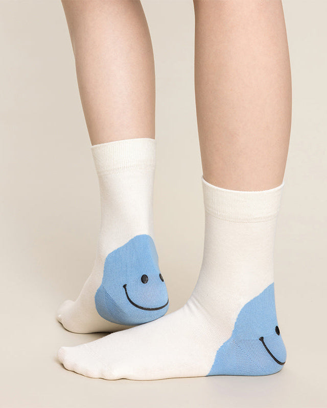 3-Pack Women's Cotton Crew Socks Smiley Face Contrast Color